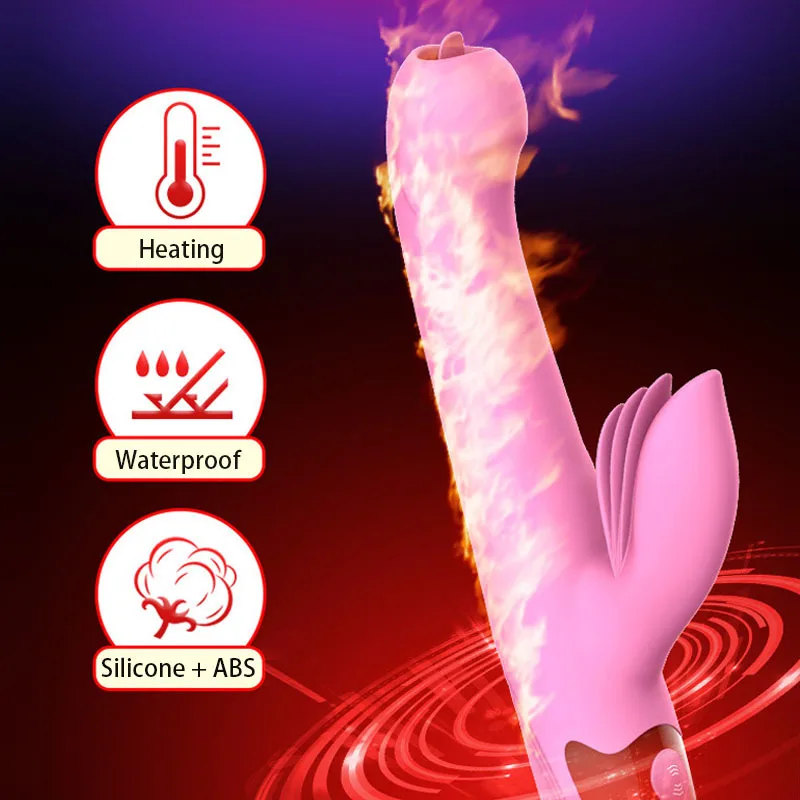 HISO язык Телескопический двойной стержень кролик вибратор мягкий силиконовый