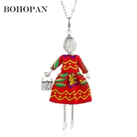 vintage chinese style dress doll necklace girl silver handbag metal pendant necklace long chain jewelry gift cloth accessories