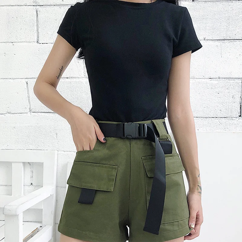 Women Casual Denim Shorts Summer High Waist Women's Sports Shorts Big Pocket Cargo Shorts Women With Belt