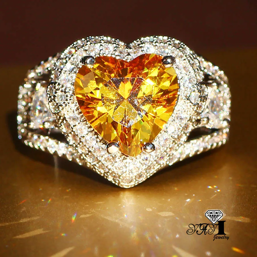 Ювелирные изделия YaYI Мода Принцесса 3.5CT желтый циркон серебро Цвет обручальные