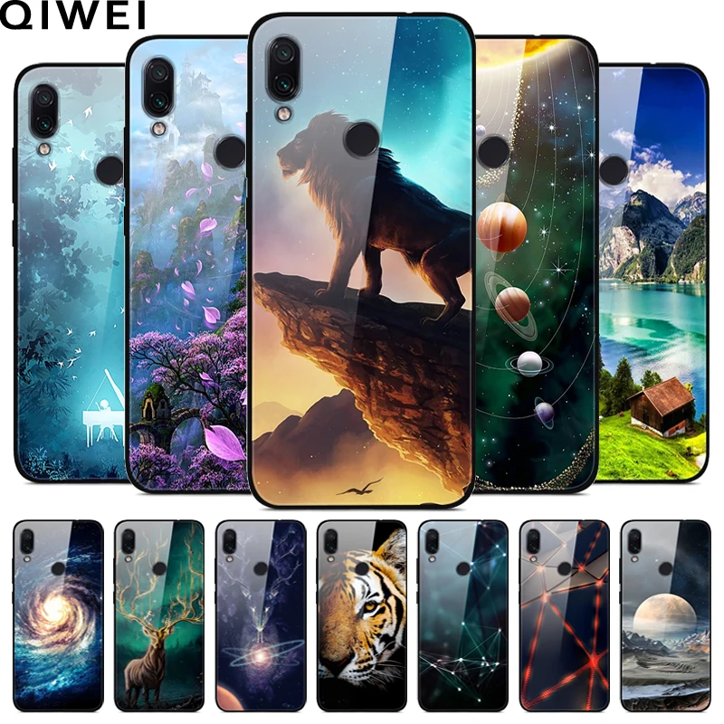 Для Xiaomi Redmi 7 Чехол из закаленного стекла твердая задняя крышка для Xiaomi Redmi Note 7 чехлы для телефонов силикон бампер Coque на Redmi7 Note7