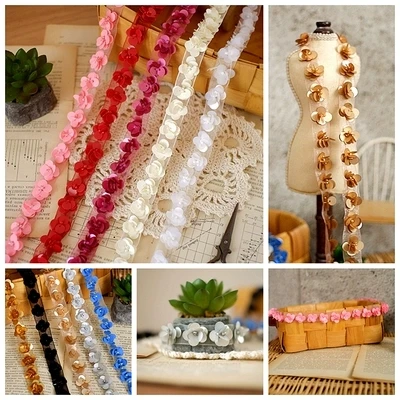 

GLace 3yards dimensional handmade flowers beaded petals lace accessories DIY decorative sewing ribbon lace strip material TX138
