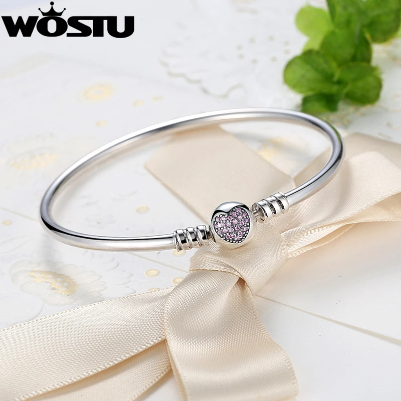 

Authentic 100% 925 Sterling Silver Bangle Fit Bracelet Charm Bead Bangle for Women Luxury Jewelry Original Pulseira XCHS904
