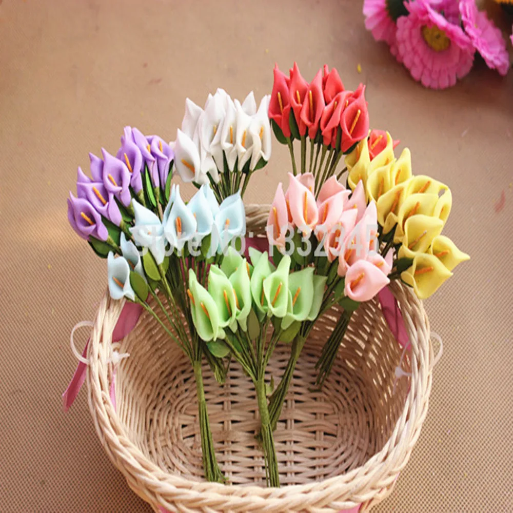 Бесплатная доставка искусственные мини цветы из ПЭ 12 шт./лот маленькие каллы