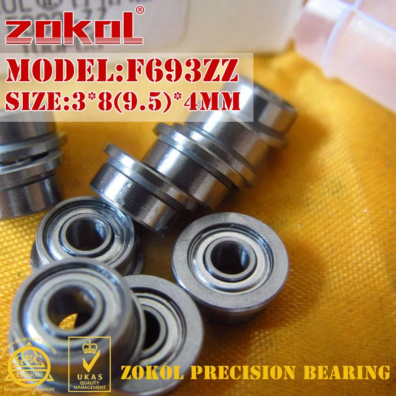 Подшипник ZOKOL F693 ZZ фланцевый подшипник F693ZZ с глубоким желобом шариковый 3*8 (9 5) * 4