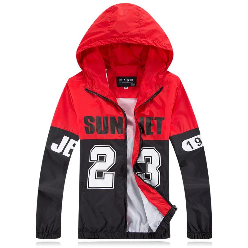 2015 New Autumn Men Jacket Windbreaker Hoodie Zipper Thin Sport Coats Patchwork Letter Printed Waterproof Outwear Coat WS492 | Мужская