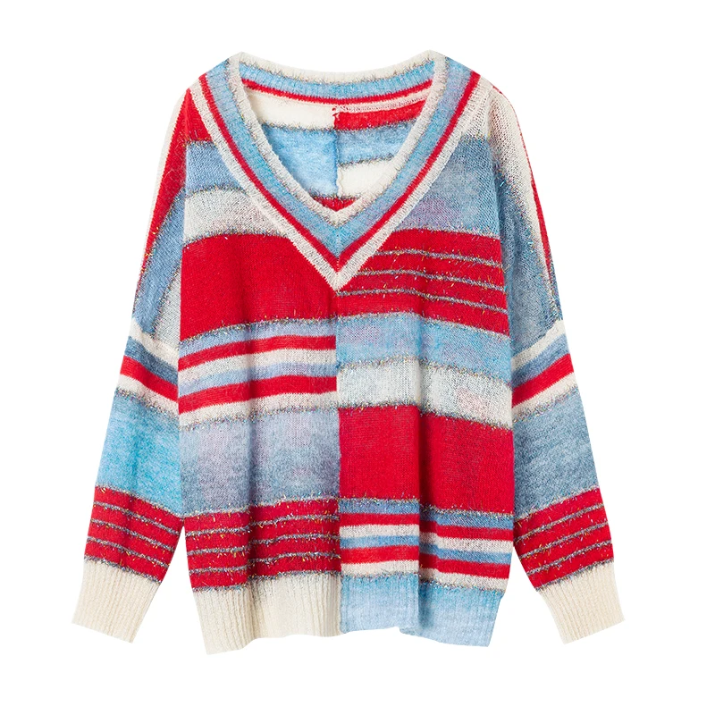 YISU Knitted wool Sweater Women V Neck Fashion Color mohair Pullovers Female Pullover Casual | Женская одежда