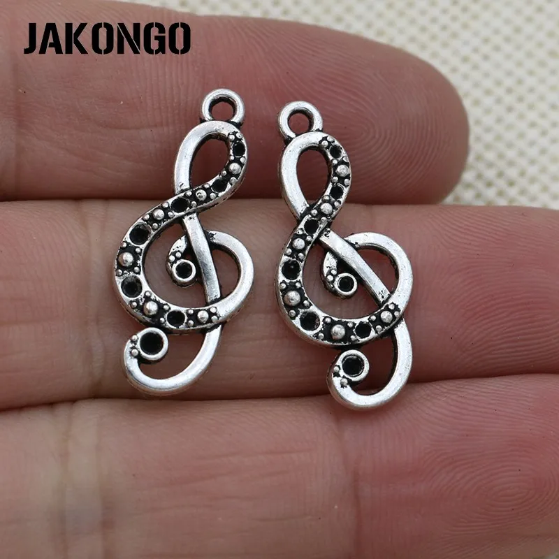 JAKONGO Antique Silver Plated Music Note Charms Pendant for Jewelry Making Bracelet Accessories DIY 28x12mm 20PCS/lot | Украшения и
