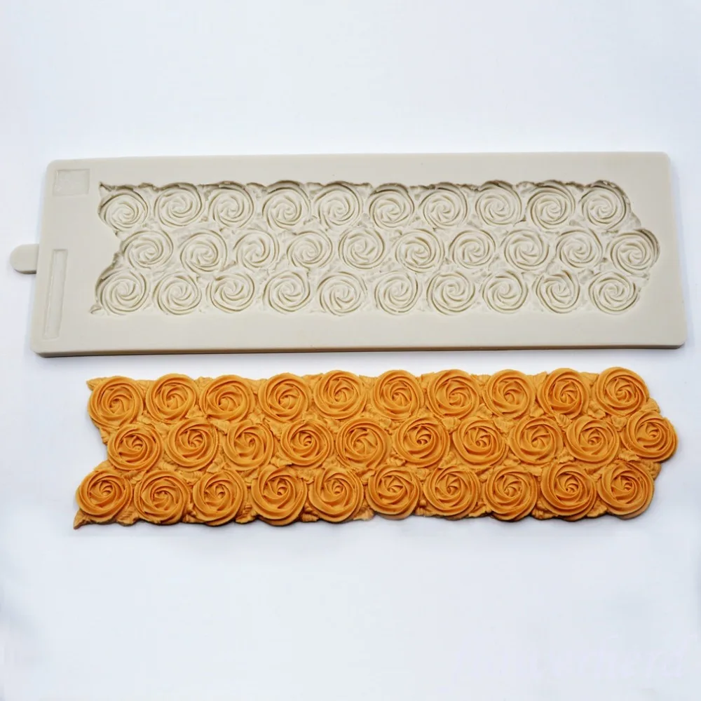 

37x12cm Flower Swirl Border Pattern Silicone Mold Lace Rose Mold Fondant Wedding Cake Decoration Candy Baking Tools