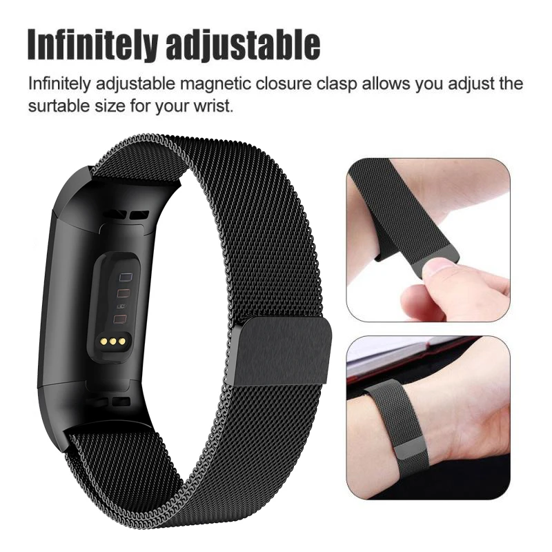 Металлический браслет из нержавеющей стали для Fitbit Charge 3 4 Миланский магнитный