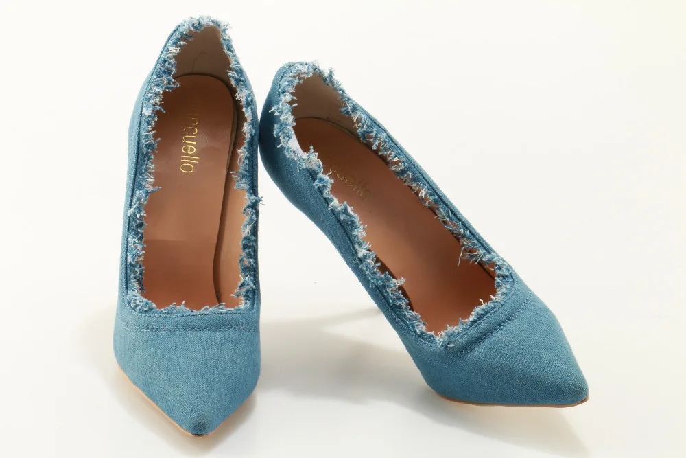 Mancuello/синие джинсы женские туфли лодочки с острым носком на высоком каблуке