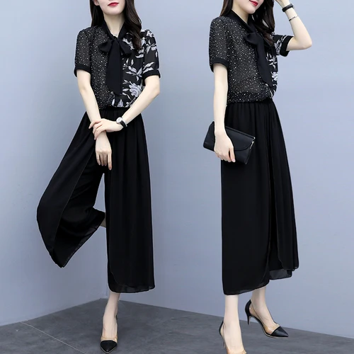 

Chiffon Floral Print Two Piece Set Top And Pants 2 Piece Outfits For Women Clothes 2019 Ensemble Femme Deux Pieces Women's Suit
