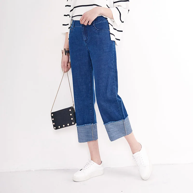 YERAD Wide Leg Jeans for Women Patchwork Straight Palazzo Summer Ankle Length Denim Pants |