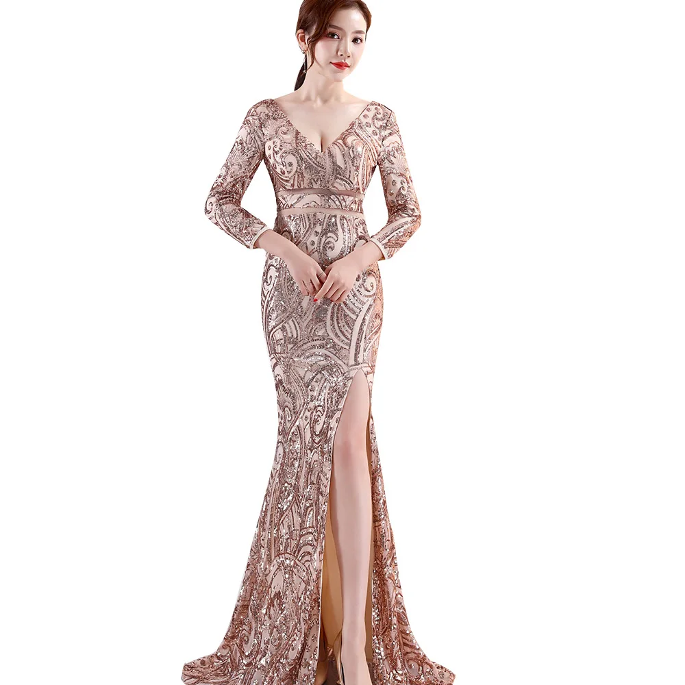 Длинное Вечернее Платье макси с пайетками женское облегающее платье разрезом