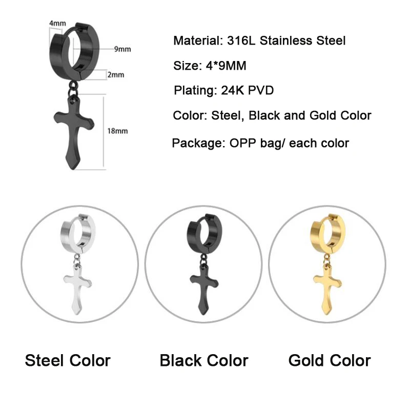 High Polish 24K Gold Cross Clip Hoop Huggie Earrings For Women |