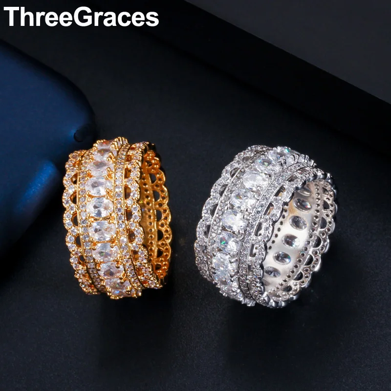 ThreeGraces, уникальные, желтое золото, овальные, круглые, большие, полые, CZ, свадебные, Обручальные, вечерние, кольца для женщин, бижутерия RG093