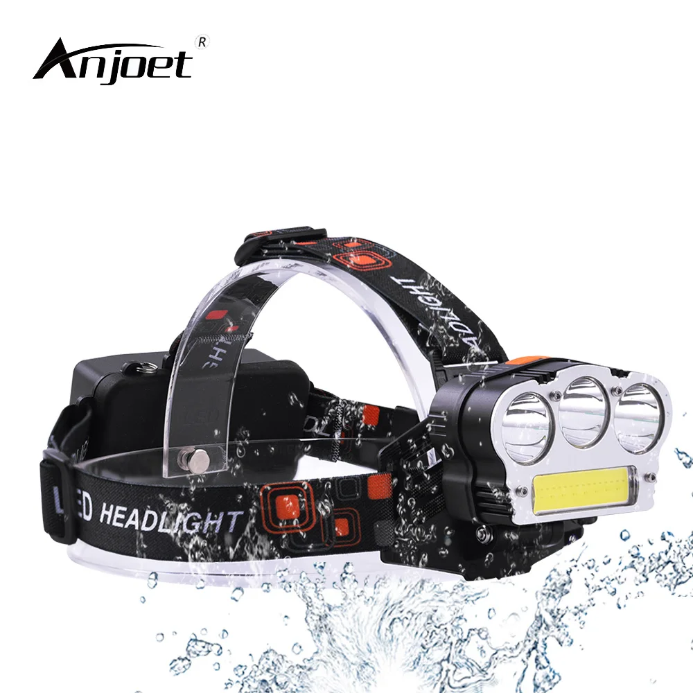 

ANJOET Outdoor Lighting Headlight With red light USB Rechargeable LED Headlamp 3*XML-T6 + COB Head Lamp Waterproof Night fishing