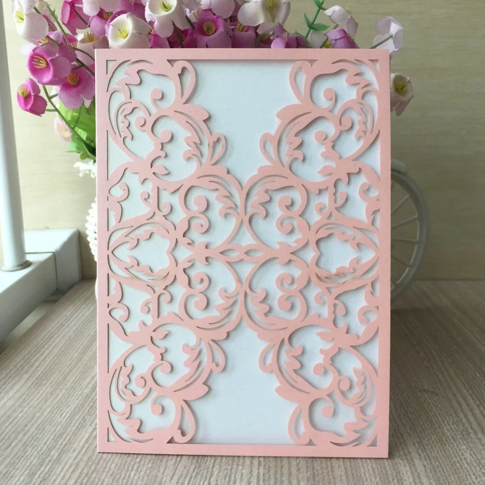 30 шт. свадебные пригласительные открытки розового цвета с мерцающей