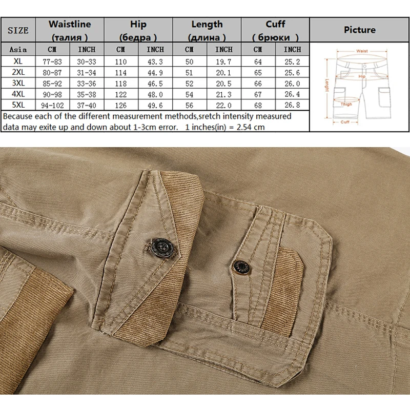 Мужские Шорты Случайные Хлопка Нескольких Карман Лето Мужчина Военная Большой