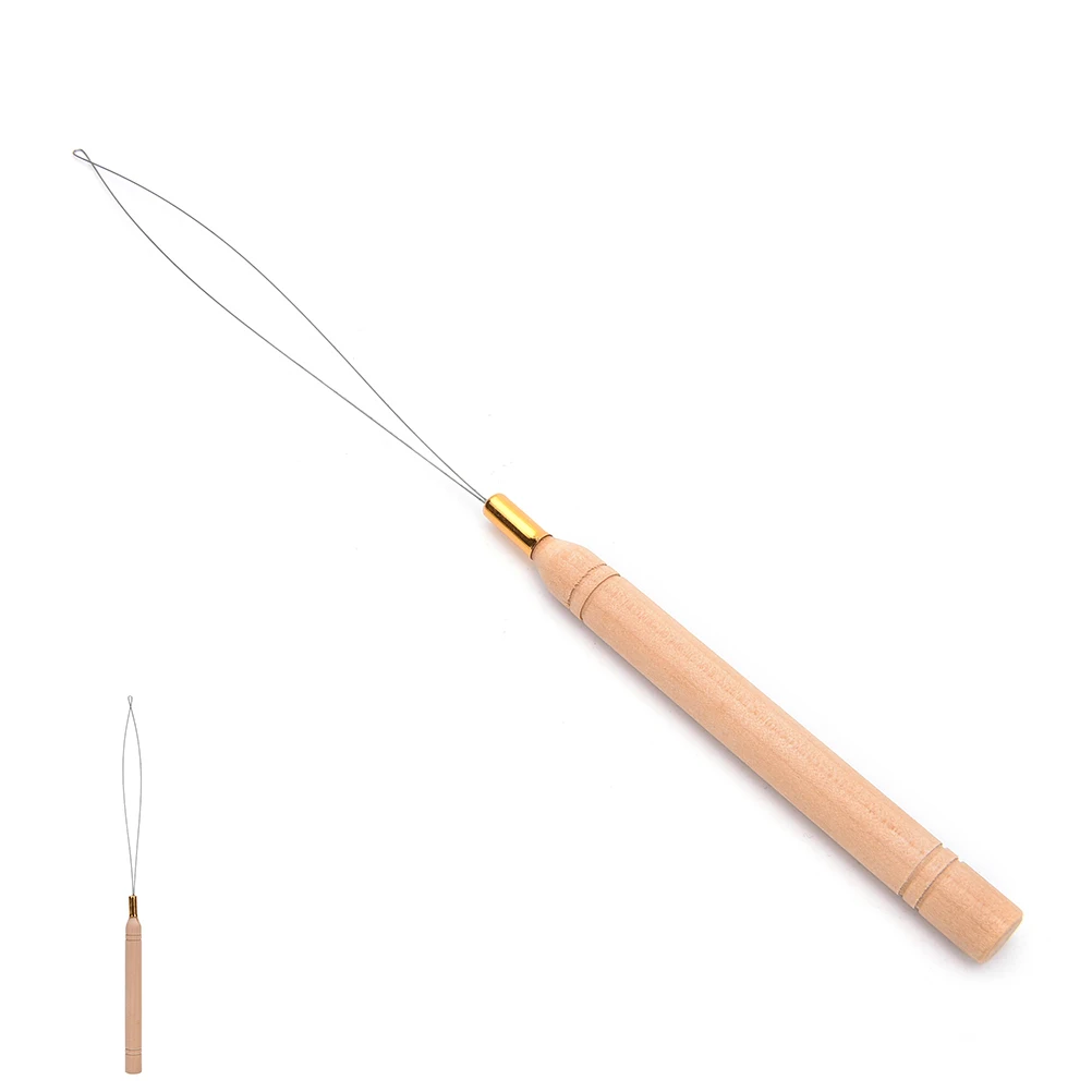 1pc Wooden Handle Hair Extension Hook Pulling Tool Needle Threader Micro Rings Beads Loop Drop Shipping | Красота и здоровье