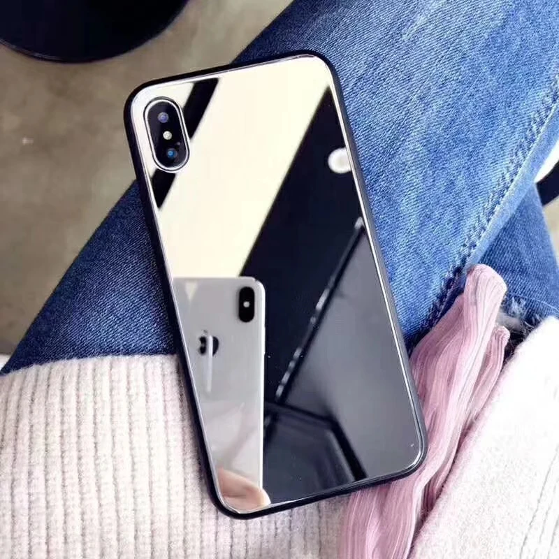 Серебряное зеркало для нанесения макияжа чехол iPhone X XS Max XR жесткий Fundas 8 7 6S Plus Hoesjes