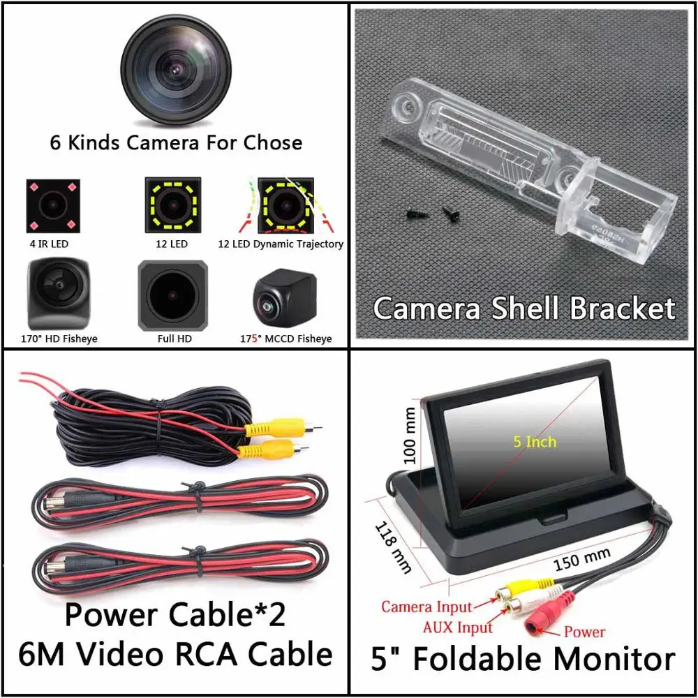 Camera 5 inch Fold 175 градусов MCCD рыбий глаз 12LED HD камера заднего вида для Volkswagen VW Passat B6 CC Touran Caddy Golf Plus Touareg 2009 2010 автомобиля - Название цвета: Camera 5 inch Fold