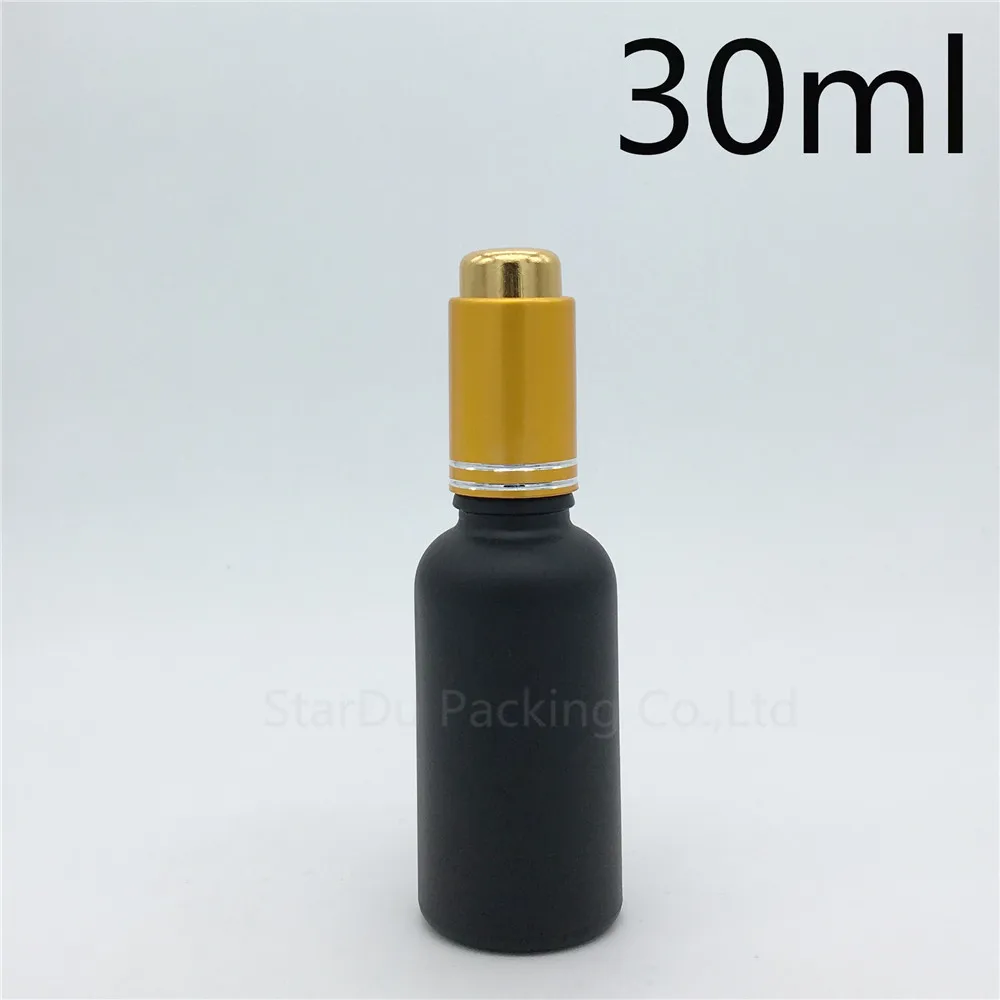 

10pcs 30ml black frosted glass essential oil bottle with gold cap dropper, 30cc glass perfume bottles