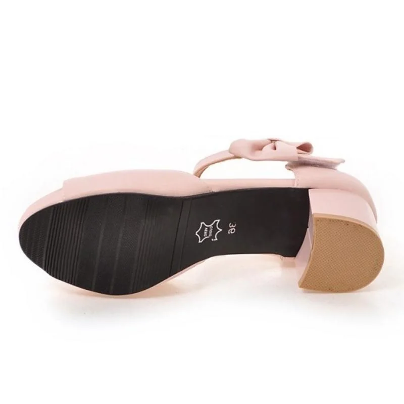TAOFFEN Plus Size 31-47 Women Shoes Sandals Squared Heels Bowtie Bowknot Ankle Strapped Peep Toe Casual Fashion Footwear | Обувь