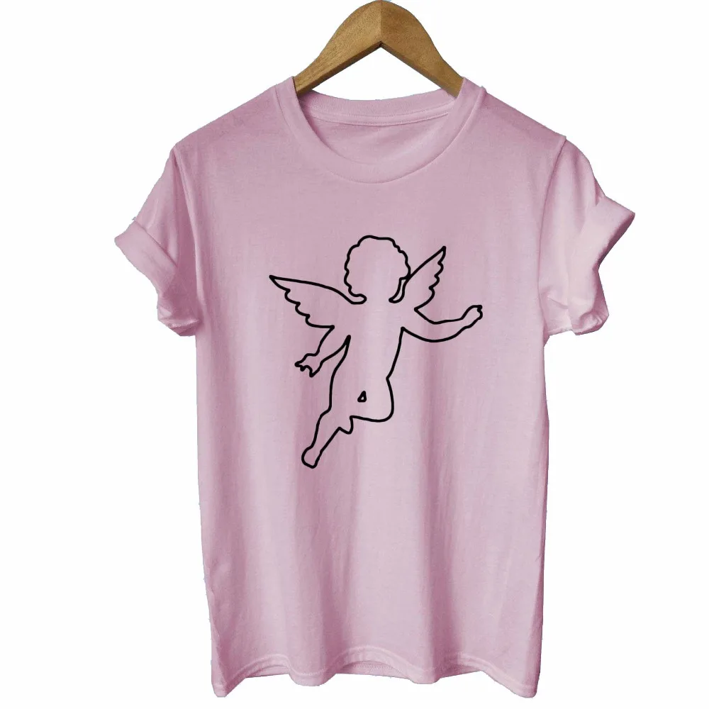 Модные женские футболки Kawaii Angel с принтом 2018 летняя свободная повседневная
