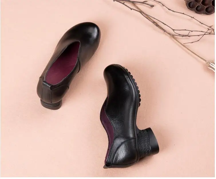 RUSHIMAN Vintage Flat Shoes Women Spring new Genuine Leather Soft Ballet Flats comfortable Casual Pregnant Women Shoes