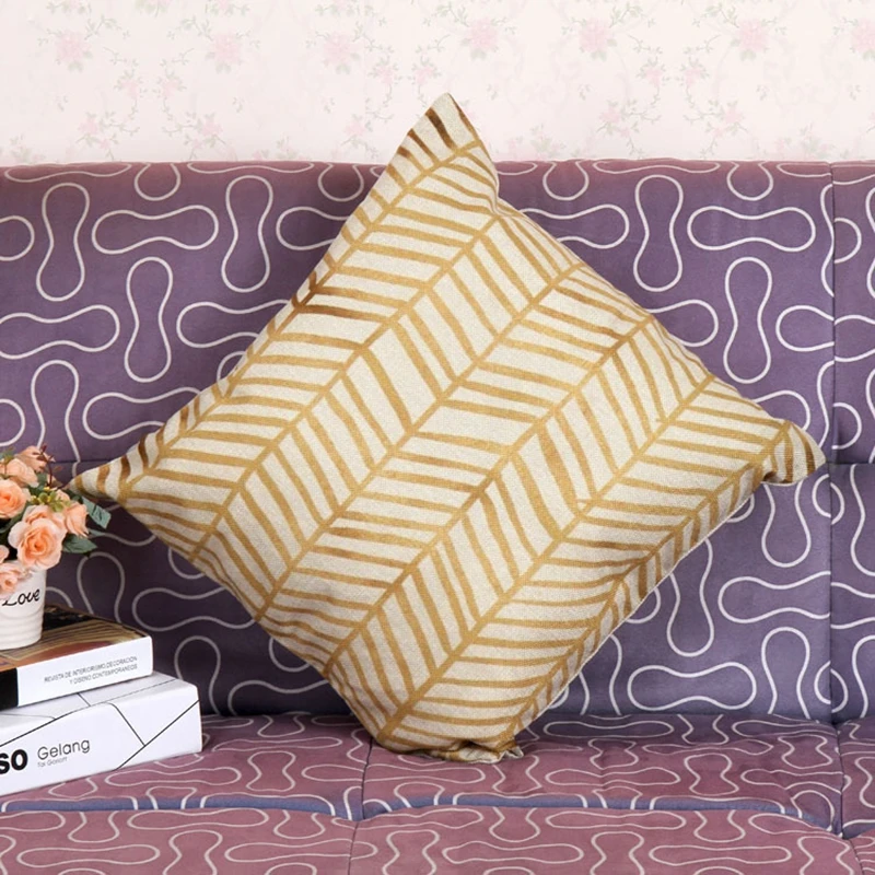 Клетчатая золотисто желтая льняная подушка для дома дивана офиса спинки