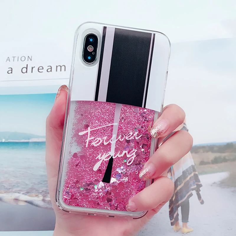 Чехол для iPhone XR X XS Max чехол жидкий зыбучий песок блеск 6 6s 7 8 Plus 5S SE бутылка молока