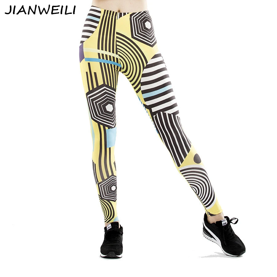 Jianweili 3D Фитнес леггинсы женские повседневные облегающие с высокой талией Штаны