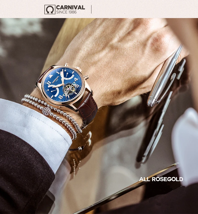 CARNIVAL Tourbillon автоматические механические мужские часы лучший бренд Роскошные