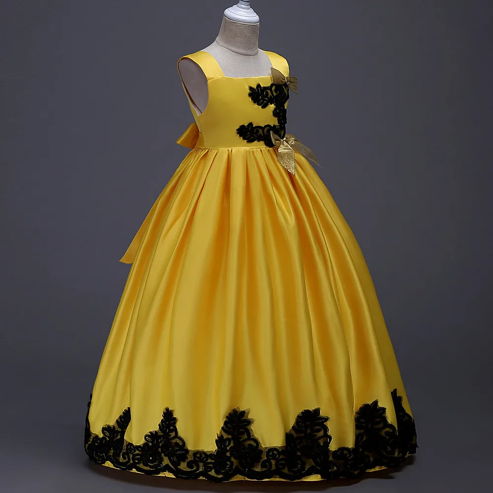 Г. Детские кружевные платья для девочек платья для свадебной вечеринки однотонное Пышное Платье принцессы на бретельках Красный, зеленый, фиолетовый, от 5 до 13 лет - Цвет: Цвет: желтый