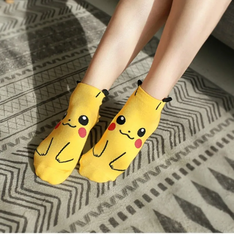 4 пар/лот аминовые носки в стиле Харадзюку Pokemon Go женские с объемным рисунком Pikachu