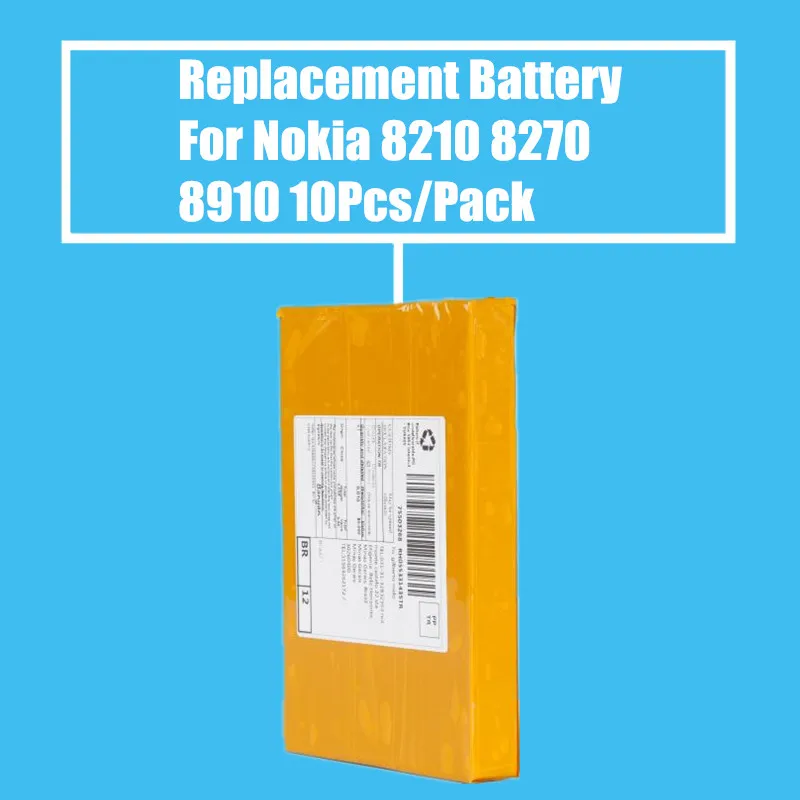10Pcs/Pack Replacement Battery 1100mah for Nokia 3160/5210/6500/8210/8250/8310/8270/8290/8910/6385/8855 High Quality
10Pcs/Pack Replacement Battery 1100mah for Nokia 3160/5210/6500/8210/8250/8310/8270/8290/8910/6385/8855 High Quality