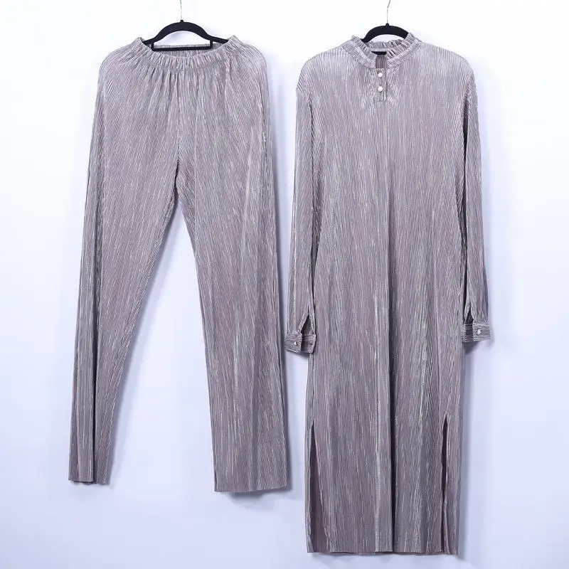 Комплект из двух предметов плиссированная ткань для отдыха Топ с длинным рукавом