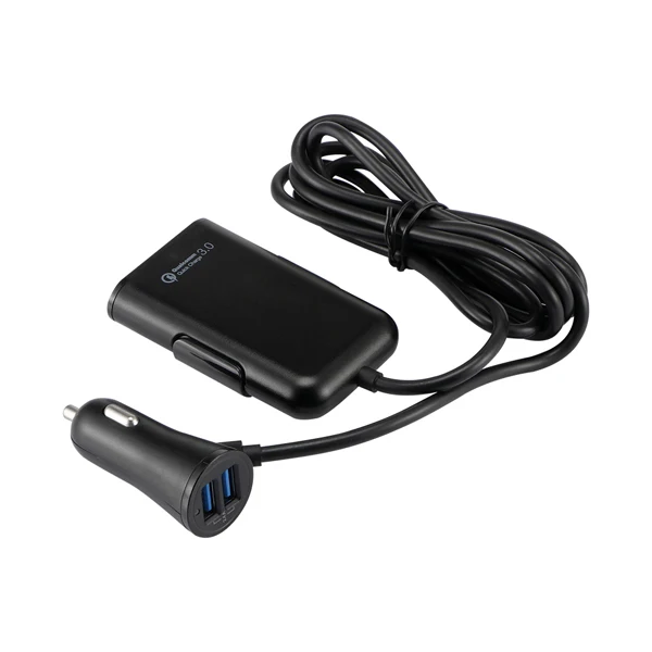 black POWSTRO 4 порта Быстрый 3,0+ A USB Автомобильное зарядное устройство Универсальный USB Быстрый адаптер с 5.6ft удлинитель Кабель для MPV автомобильный телефон - Тип штекера: black