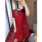 2020 зимний брендовый Дизайнерский Костюм бисер класса люкс для женщин размера плюс, платье свободное платье Красный Повседневная одежда с О-образным вырезом, мини-платье вечерние одежда на Рождество