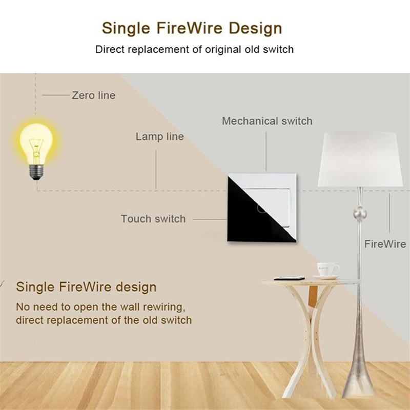 Выключатель настенный сенсорный европейского стандарта 1 клавиша 220 В |