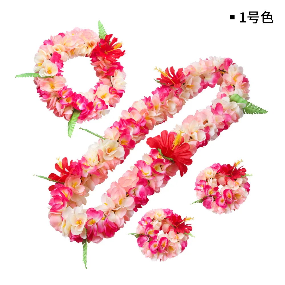 4pcs High Quality Hawaiian Garland Artificial Flowers Necklace Headband Set Wedding Fancy Dress Beach Fun Party Decor DIY gift | Дом и сад