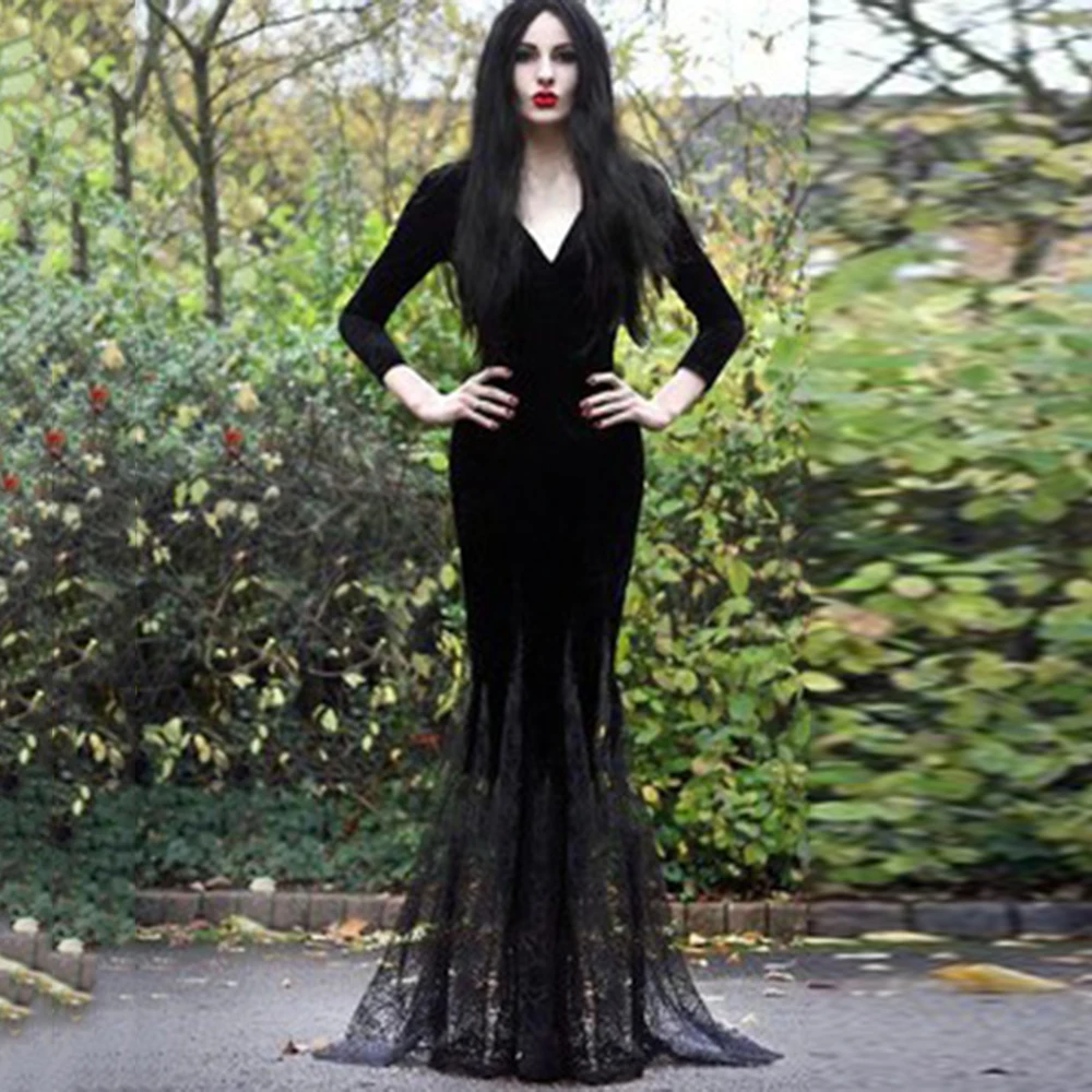 Женское платье в готическом стиле 2018 винтажное с длинным рукавом кружевное