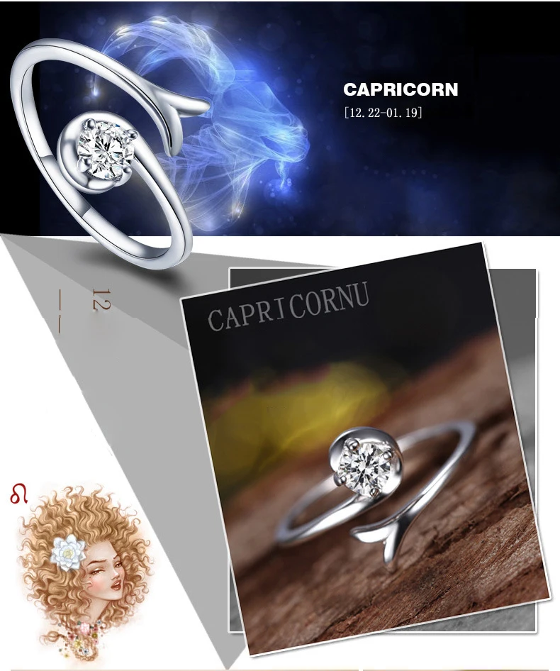 Модное серебряное кольцо с кристаллами, 12 созвездий, циркон, Винтажное кольцо для пары, 925 пробы Серебряное кольцо для женщин