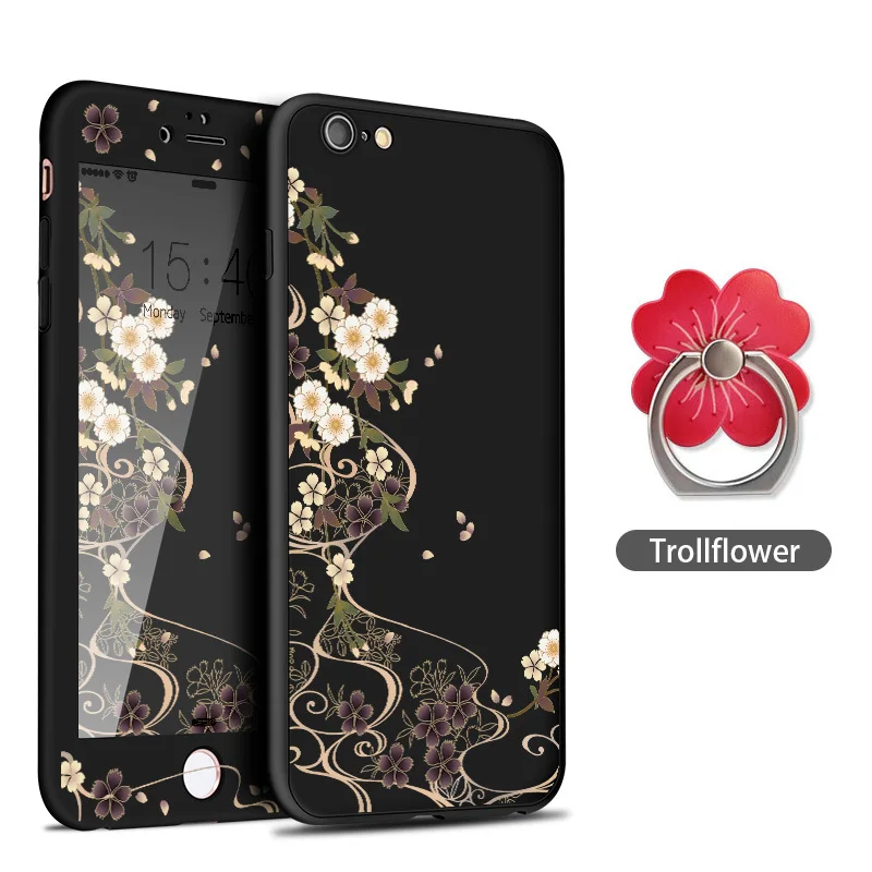 Trollflower ASINA 360 Полный чехол для iPhone 8 Цветочный узор чехол s для iPhone 6 6s 7 8 Plus X Черный защитный бампер Fundas - Цвет: Trollflower