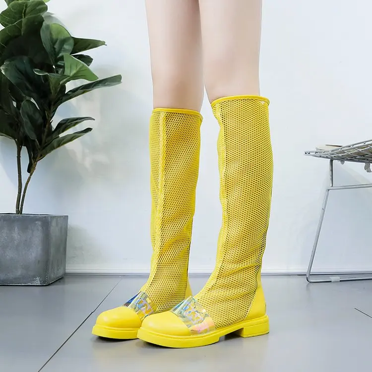 Летние женские ботинки; zapatillas mujer; теннисные сетчатые Сапоги выше колена на платформе; Botines Mujer; коллекция года; Женская дышащая обувь на плоской подошве в стиле хип-хоп