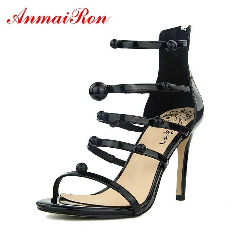 

ANMAIRON PU Women Sandals Summer 2019 Hing Heel Zapatos De Mujer Shoes Women Casual Basic Zip Sandals Size 34-43 LY924