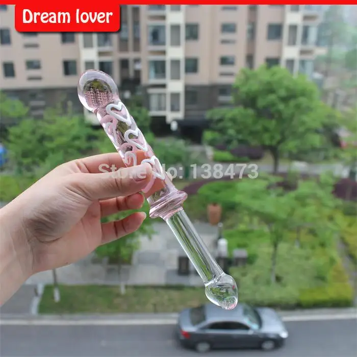 Очень длинные большие розовые резные стеклянные фаллоимитаторы с кристаллами