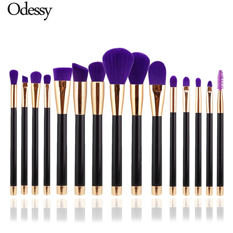 ODESSY 15 шт. Кисть для макияжа Профессиональная мягкая розовая Золотая Кабуки пудра
