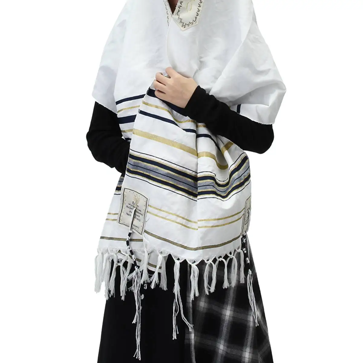 Зимний женский шарф, мусульманский, еврейский, Tallit, молитвенная шаль, синяя и Золотая Полоска, молитвенная шаль и сумка, молитвенные шарфы, 175X50 см
